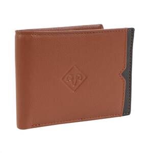 NEW JACK ABRAHAMS men's goat nappa leather bi-fold wallet in cognac/black